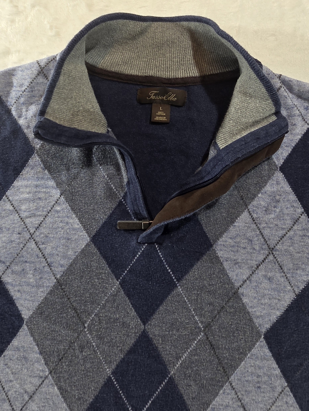 Tasso Elba Men’s Navy Argyle Quarter-Zip Sweater